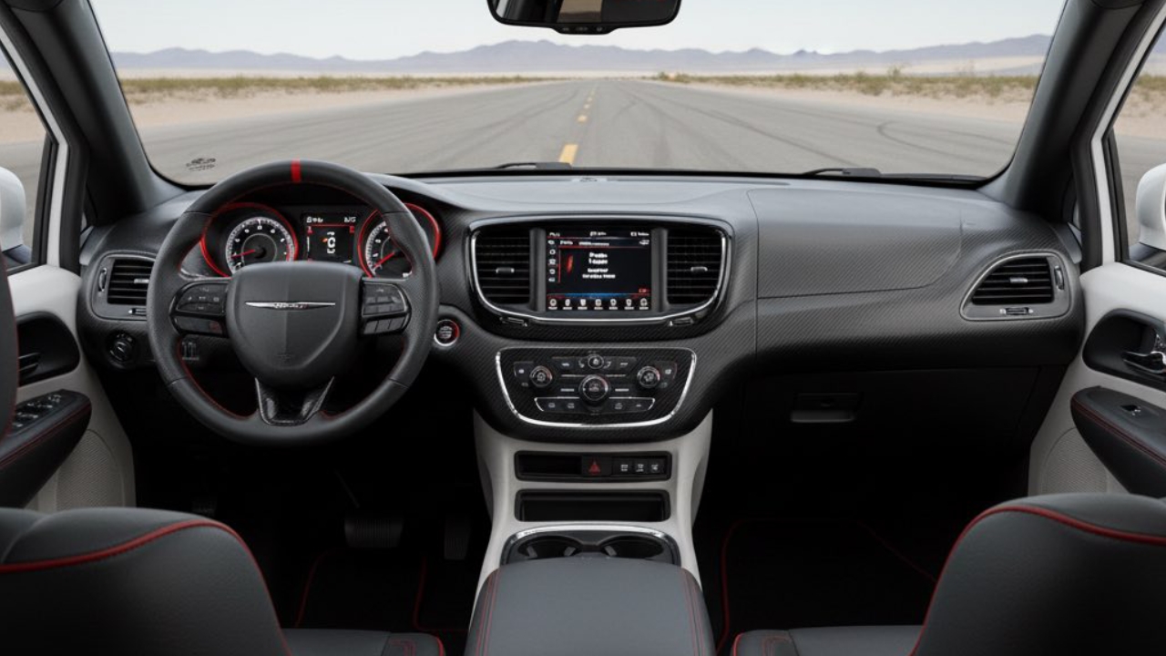 vue de l'habitacle et du tableau de bord d'une Chrysler Pacifica 2026