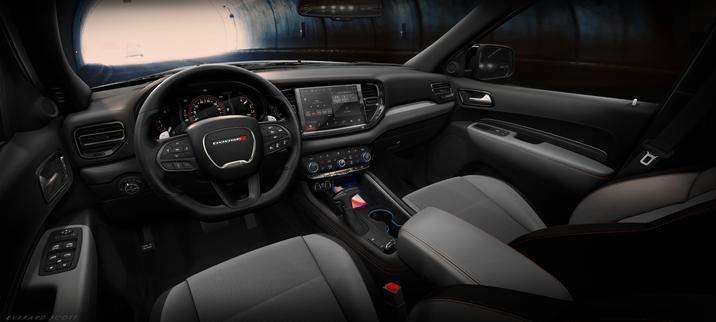 intérieur du Dodge Durango R-T 2021, sièges gris vitra, tableau de bord noir